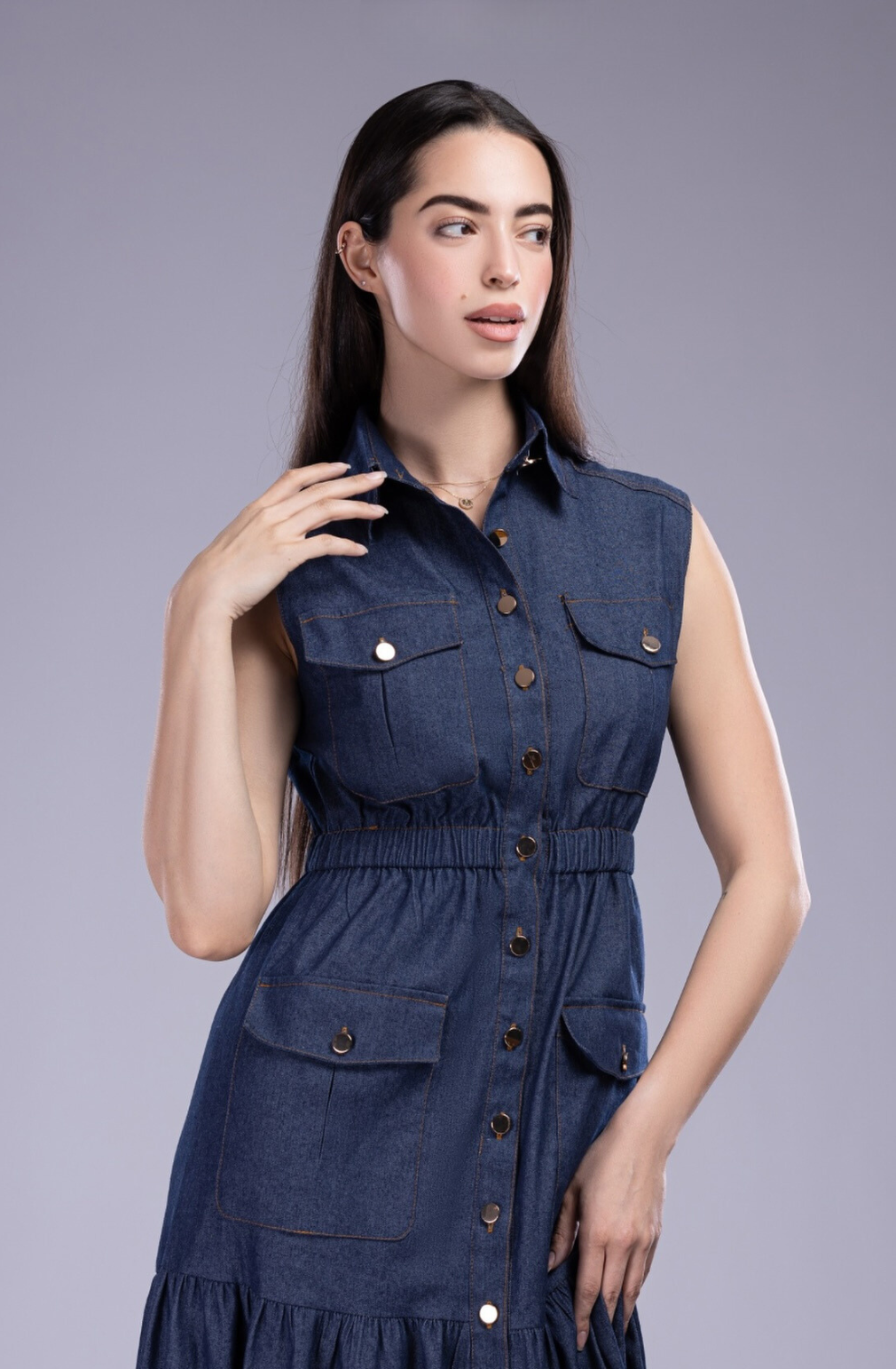 CAUSUAL DENIM MIDI DRESS