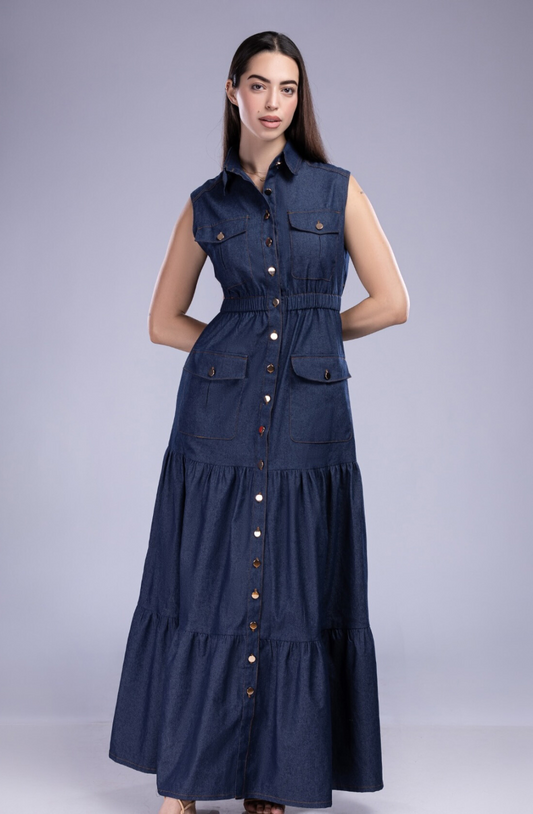 CAUSUAL DENIM MIDI DRESS