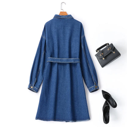 LONG-SLEEVED CORAL DENIM DRESS