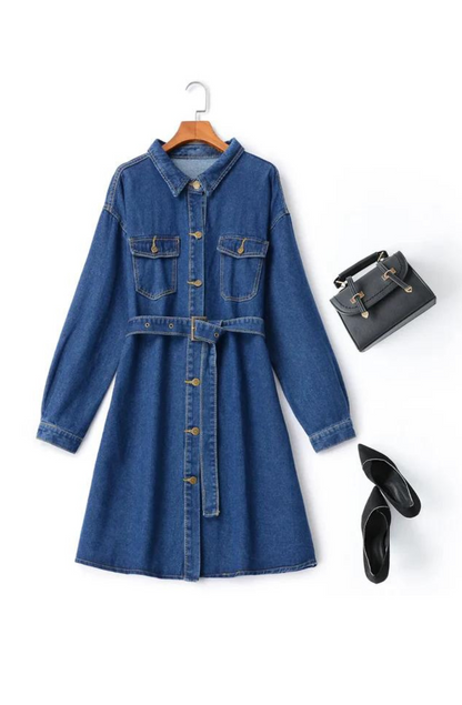 LONG-SLEEVED CORAL DENIM DRESS