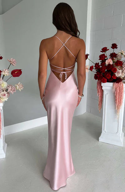 MALIKA SATIN LONG MAXI DRESS PINK